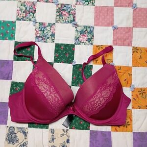 Adore Me Bra Womens Size 34C Red With Lace and Bow Push Up